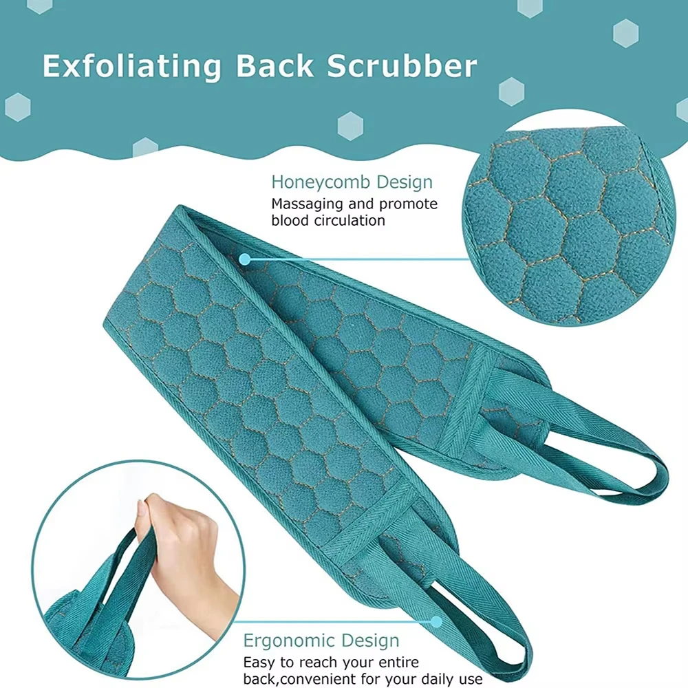Derinlemesine Temizlik ve Hijyen için Sırt Fırçası, Banyo Eldiveni ve Duş Süngeri Lifli Peeling Vücut Fırçası Seti