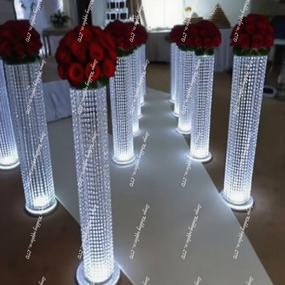 

10pcs 120cm Wholesale acrylic crystal Led Wedding Banquet Floor Centerpiece Light Stand Wedding Decoration Light pillar for