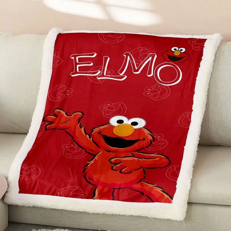 Manta de doble capa gruesa de Elmo de Barrio Sésamo para niños, edredón de aire acondicionado de dibujos animados creativos, manta cálida y cómoda