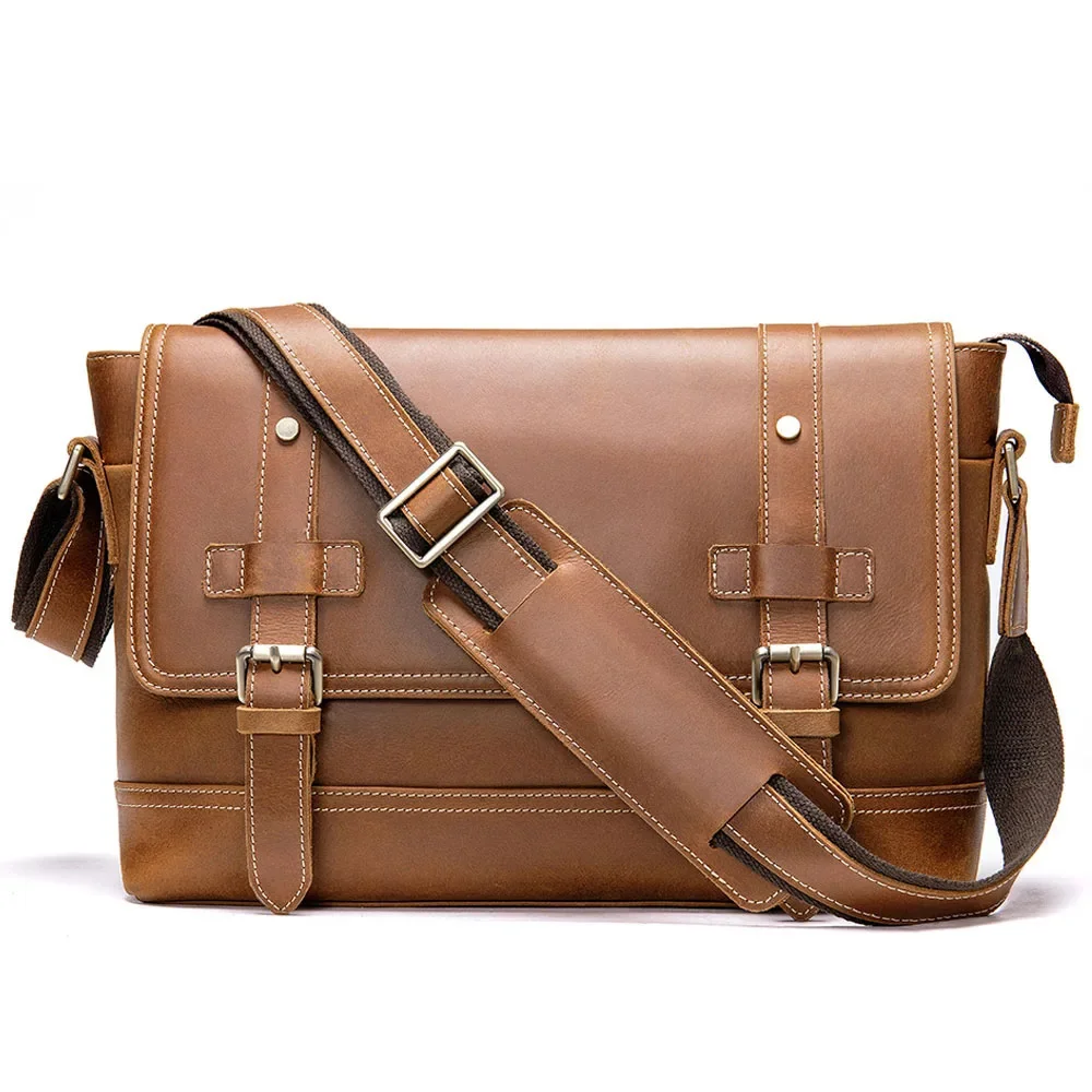 Leather Shoulder Bag real cowskin messenger bag men male leather crossbody s shcool for boys Size A4