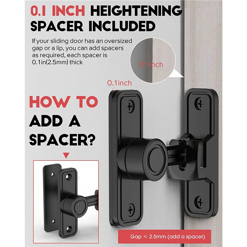 ABMF-5X Heavy Duty Gate Latches 90 Degree Right Angle Barn Door Lock Anti-Theft Sliding Door Lock Latch For Garden Black