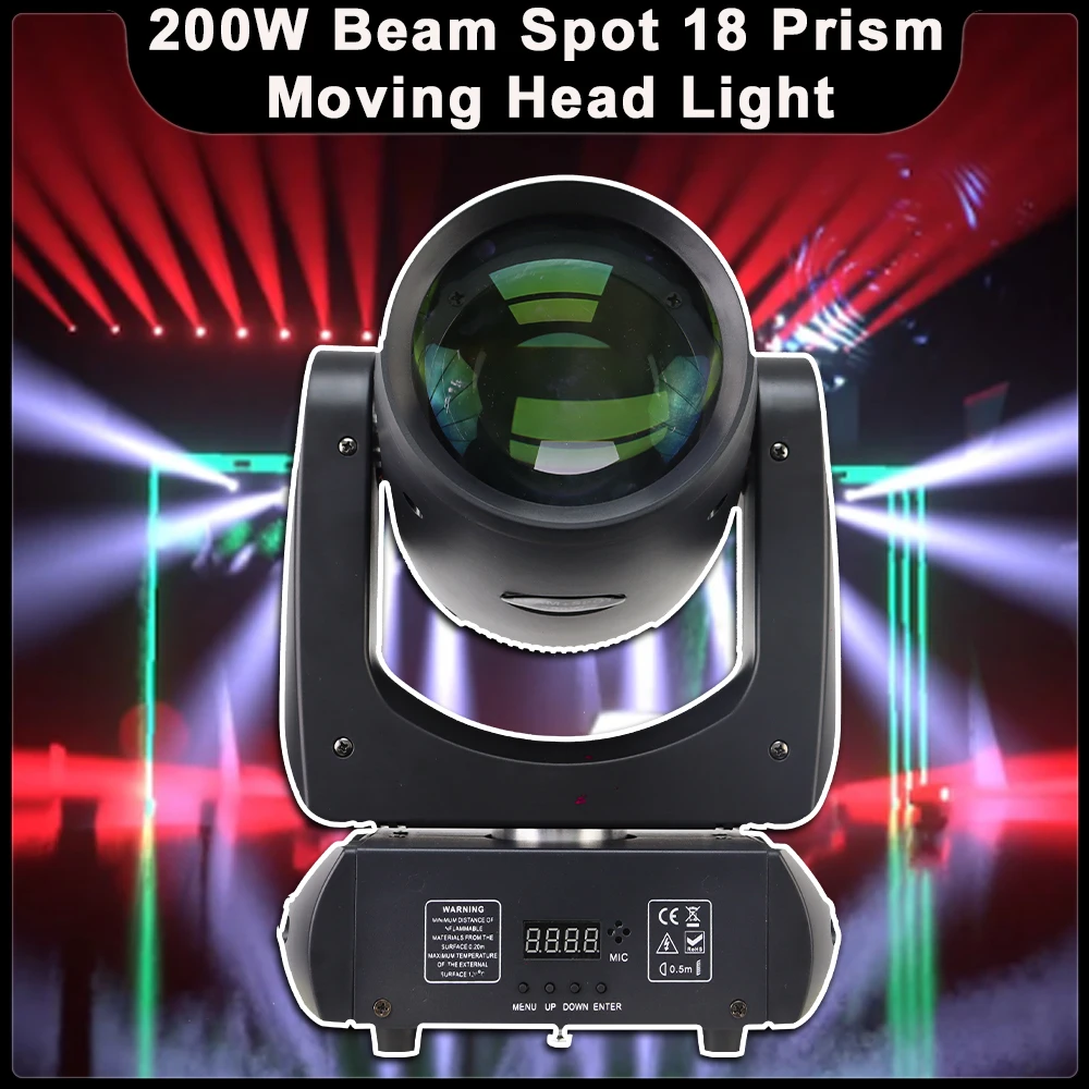 

New 200W LED Moving Head With Ring 18 Rotating Prisms Gobo Stage Light Hexagonal Prism Spotlight DJ Disco Party Wedding Bar