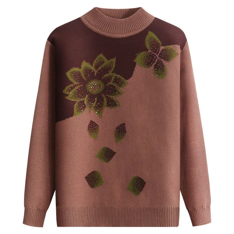 Autumn and Winter Fashion New Women's Elegant Knitted Cashmere Sweater Three Dimensional Flower Color Contrasting Female M133