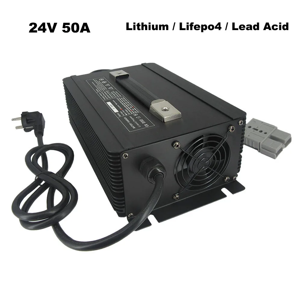 

2000W 24V 50A Lithium Lifepo4 Lead Acid Fast Charger 7S 29.4V Li-ion 8S 29.2V LFP 24 Volt AGV Battery Chargers Alligator Clip