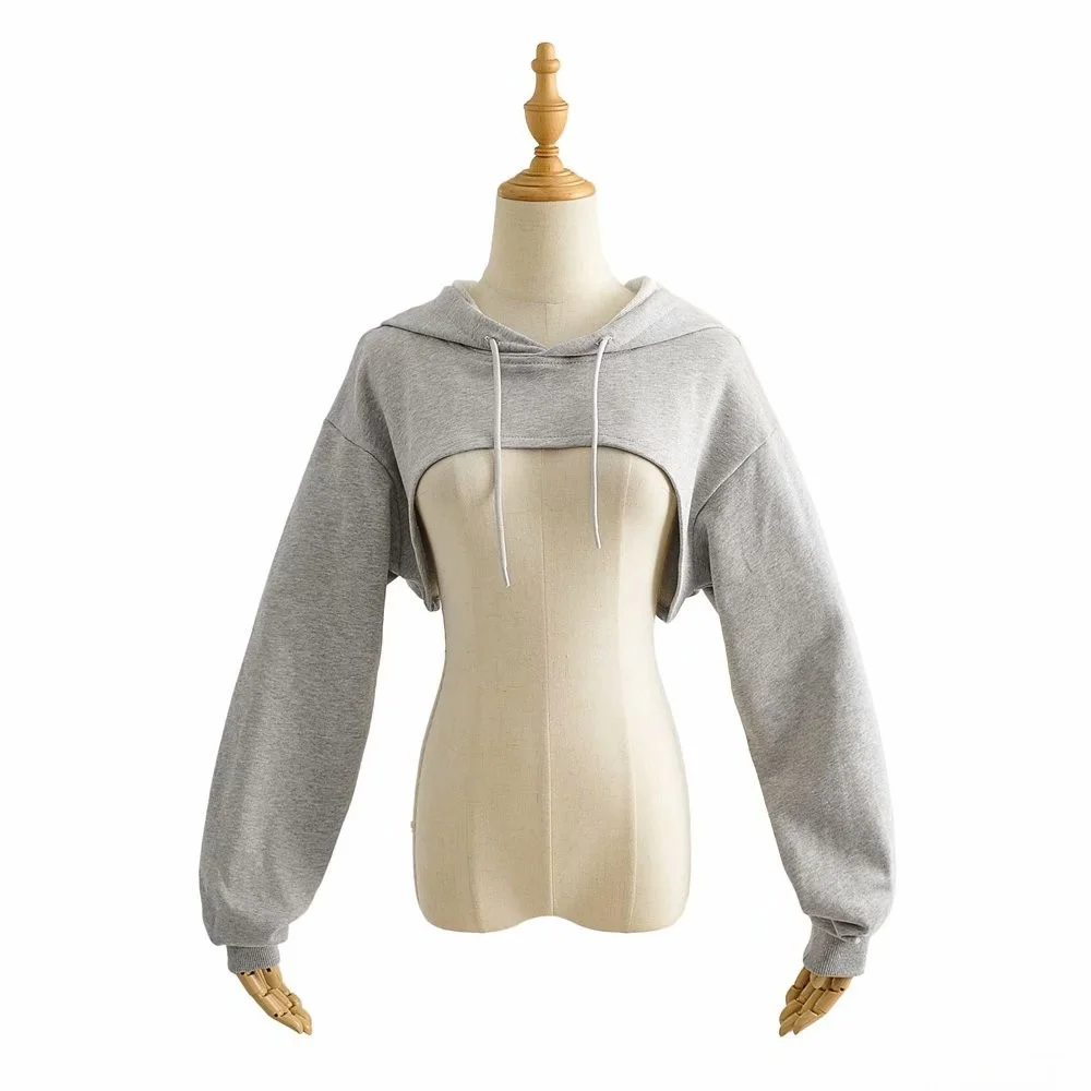 

Fall Fashion Sexy Hooded Sweatshirt Short Women's Slim Fit Simple Asymmetrical Top Long Sleeve Commute Style Color