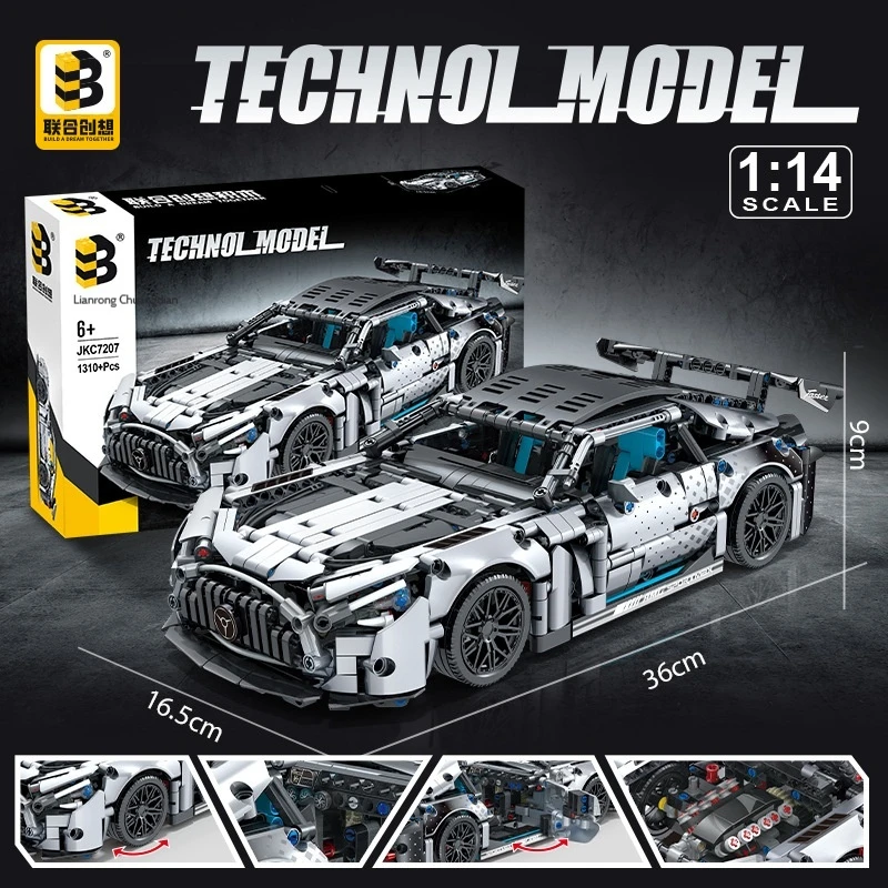 

JKC7207 Серебряный спортивный автомобиль «Демон» RC Строительные блоки Механическая связь с дистанционным управлением Гоночная игрушка для мальчиков Подарок на день рождения