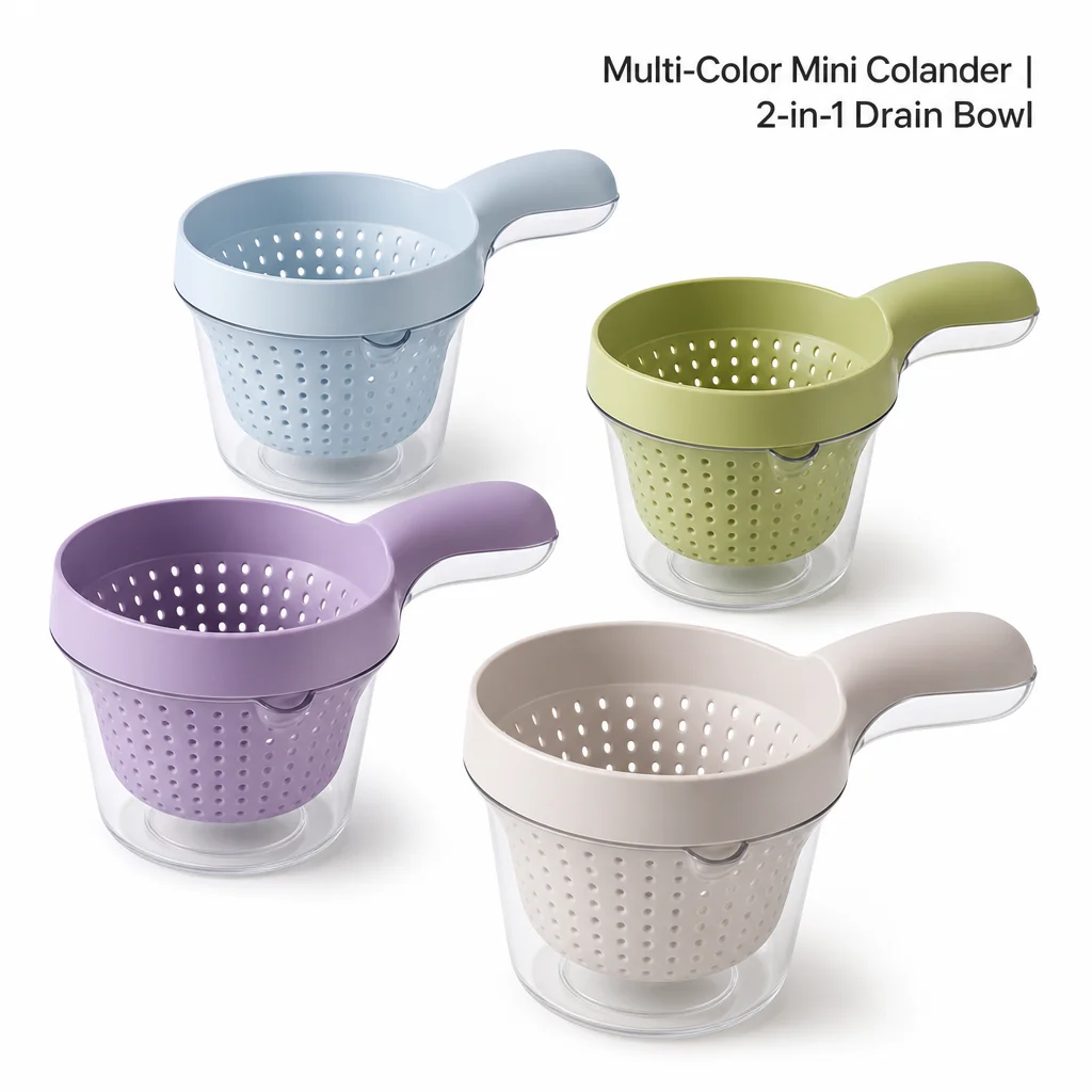 Portable 2-in-1 Drain Bowl Mini Fruit Vegetable Colander with Handle Multi Pastel Color Kitchen Strainer