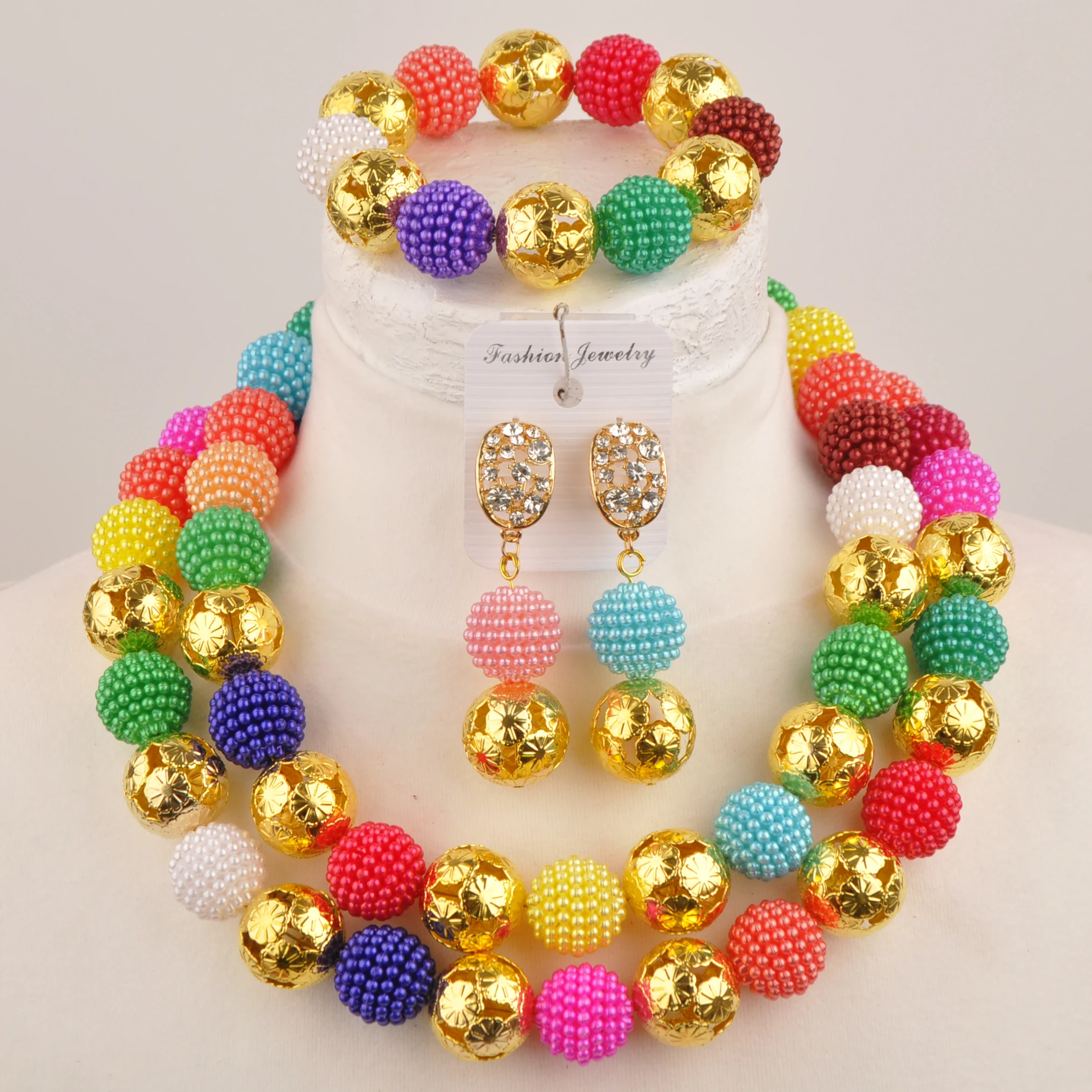 

Traditional Multicolor Jewellery Nigerian imitation pearl wedding jewellery set