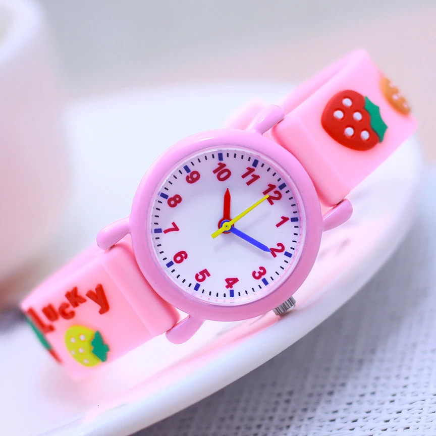 Chaoyada 여아용 귀여운 3D 딸기 스트랩 디지털 쿼츠 시계, 핑크 퍼플, 생일 선물, 사랑스러운 패션