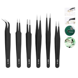 6 Pcs Precision Tweezers Set Anti-Static ESD Tweezer Stainless Steel Repair Tools For Electronics Soldering Model Jewelry Makin