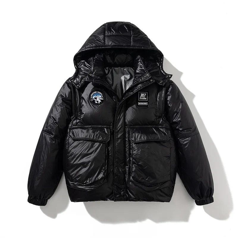 

Зимний пуховик для мужчин и женщин, модный толстый теплый жилет со съемными рукавами и капюшоном, ветрозащитный, водонепроницаемый, глянцевая парка для пар