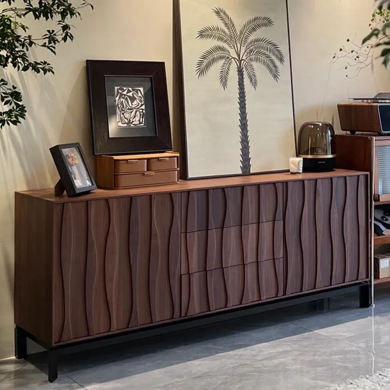 

Nordic black walnut solid wood dining side cabinet, living room wall locker, modern simple storage cabinet