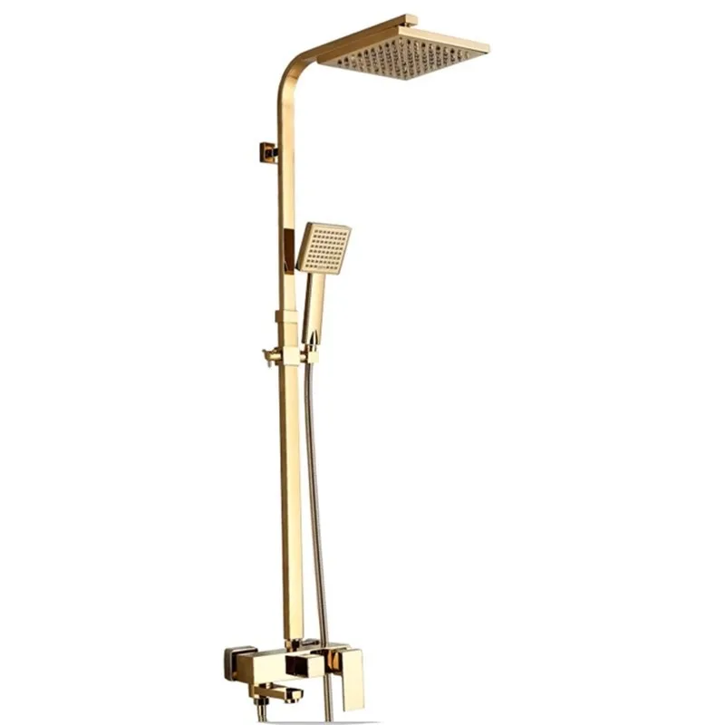 

Golden shower set faucet, wall-mounted hot and cold shower column, square rain shower nozzle European style