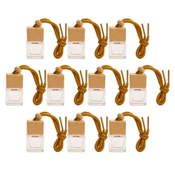 10 Pcs Diffusers Essential Oils Empty Wooden Bottle Square Lid Car Hanging Accessories Perfume Bottles Cotton Air freshener