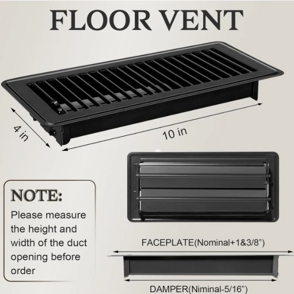 Durable 4x10 Inch Floor Register Air Vent Cover HVAC Steel Grille Black Finish Residential Airflow Supply Diffuser