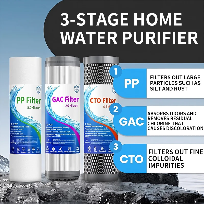 Whole-House Water Filtration System: Sediment Filter/Granular Activated Carbon (PP+GAC+CTO), Block Activated Carbon