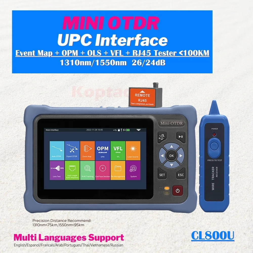 Fiber Apc Upc Mini OTDR Optical Time Domain Reflectometer 60-100KM 1310/1550nm 1610nm Active