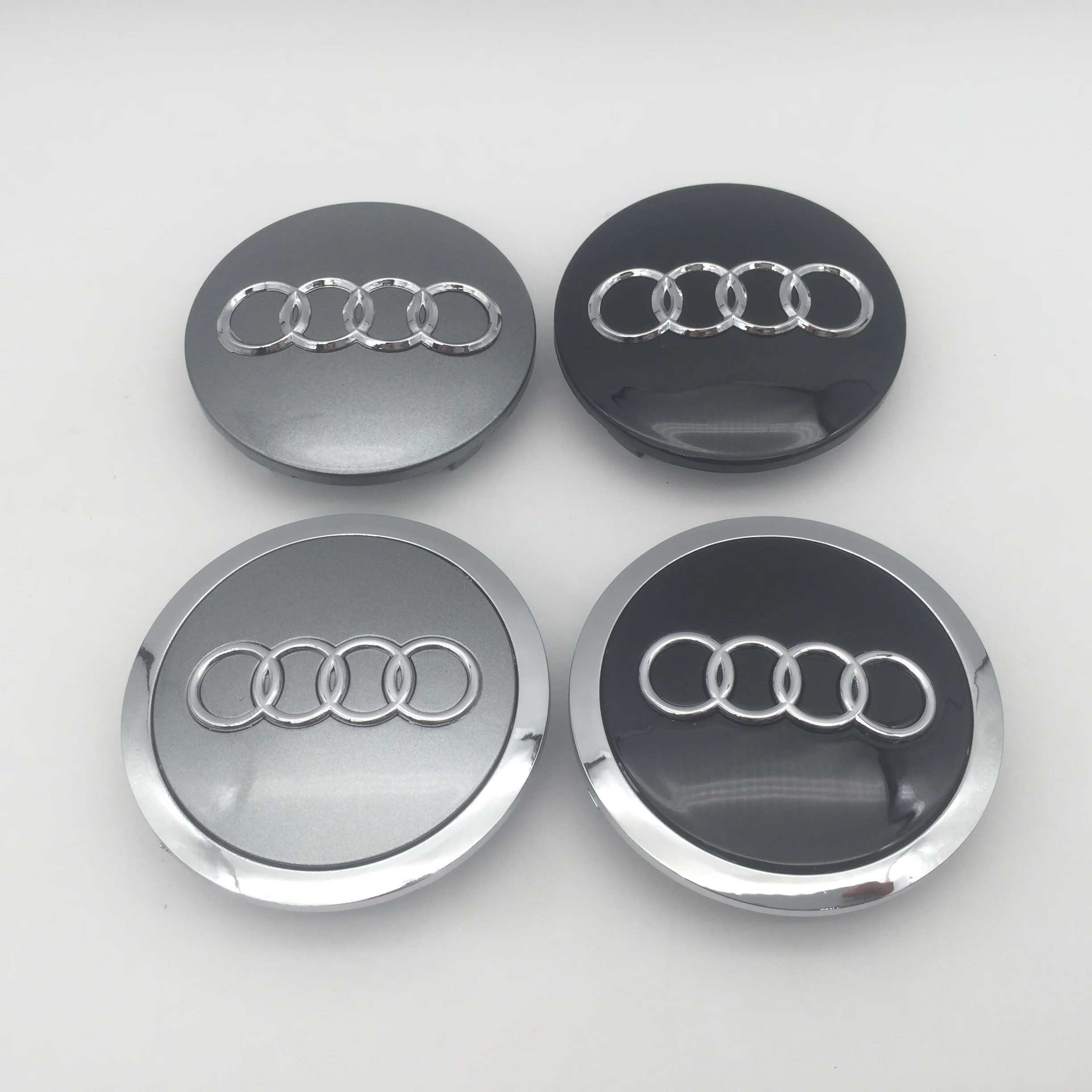 4pcs 3D for Audi 60mm 61mm 68mm 69mm Black/Gray Car emblem Wheel hub Center Cap Badge covers sticker Decals Styling accessories