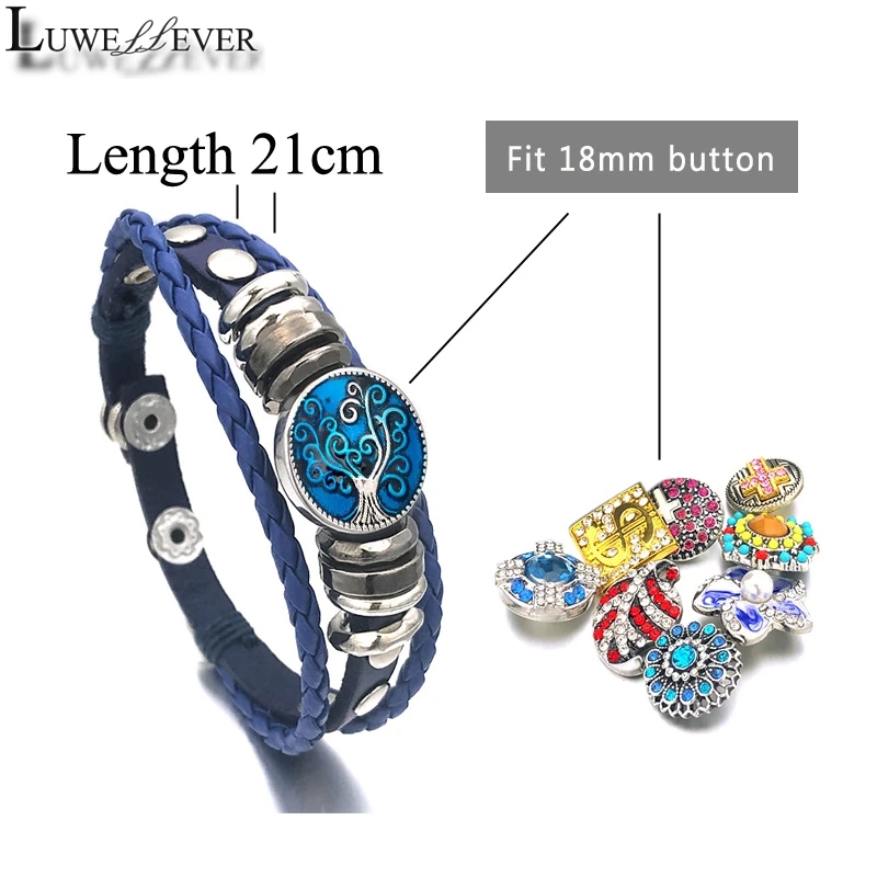 Hot Interchangeable 173 Real Genuine Leather Retro Fashion Bracelet 12mm 18mm Snap Button Bangle Charm Jewelry For Women Gift