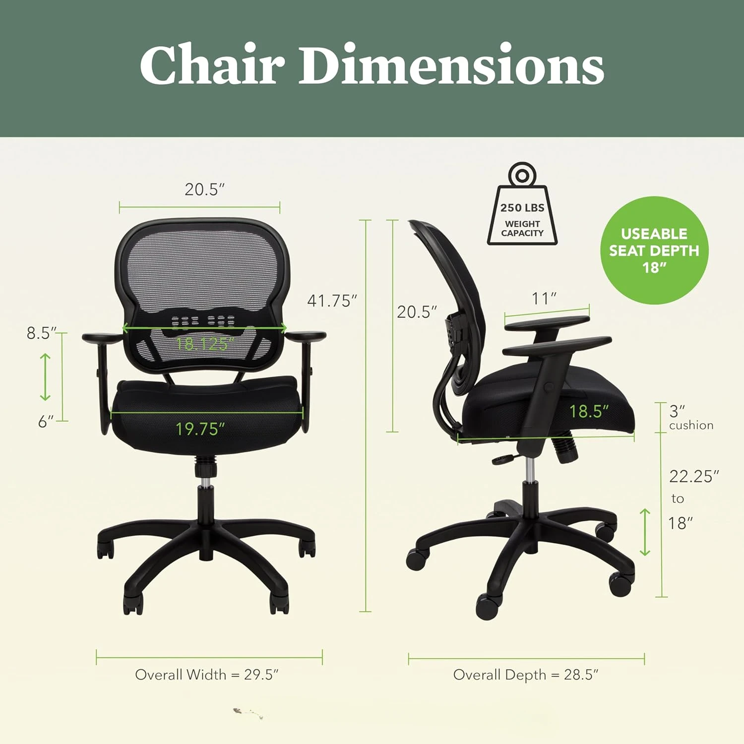 Wave Home Office Desk Chair - Office Chair Ergonomic Desk Chair - Ergonomic Mesh Office Chair, Mid Back, Adjustable Arms