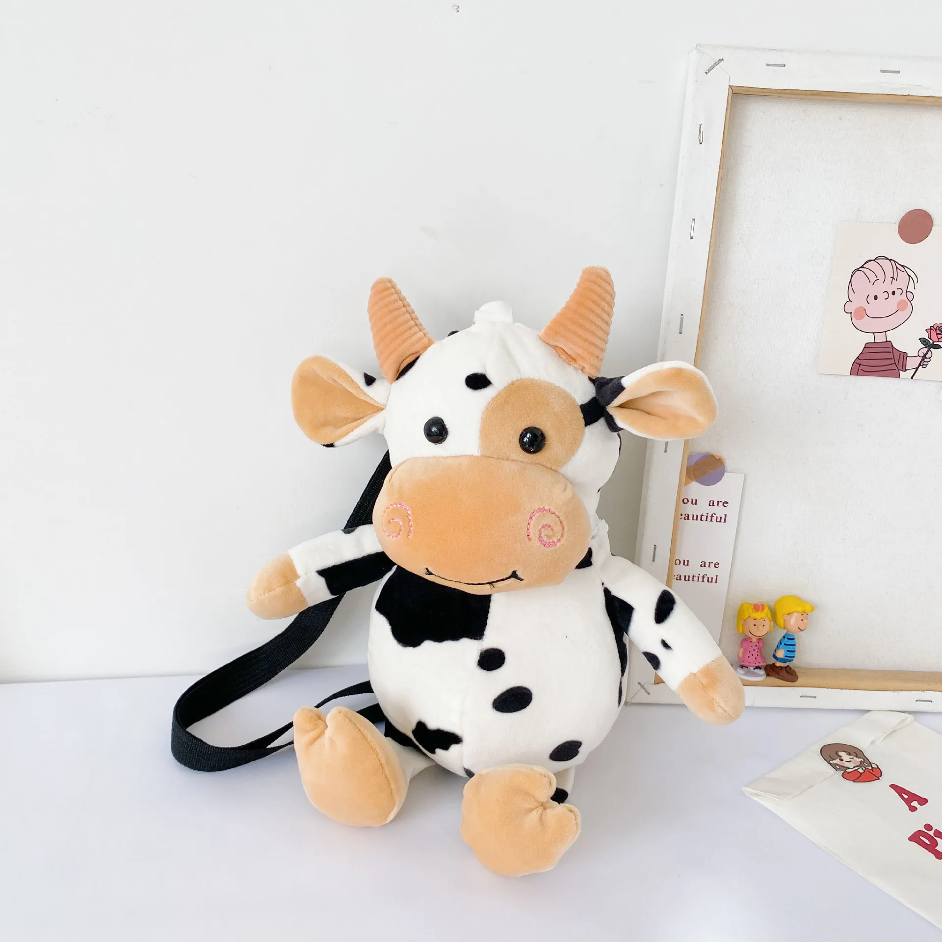 

New Cartoon Cute Simulation Small Animal Plush Doll Shoulder Bag Creative Children Out Portable Bag Cow Crossbody Bag