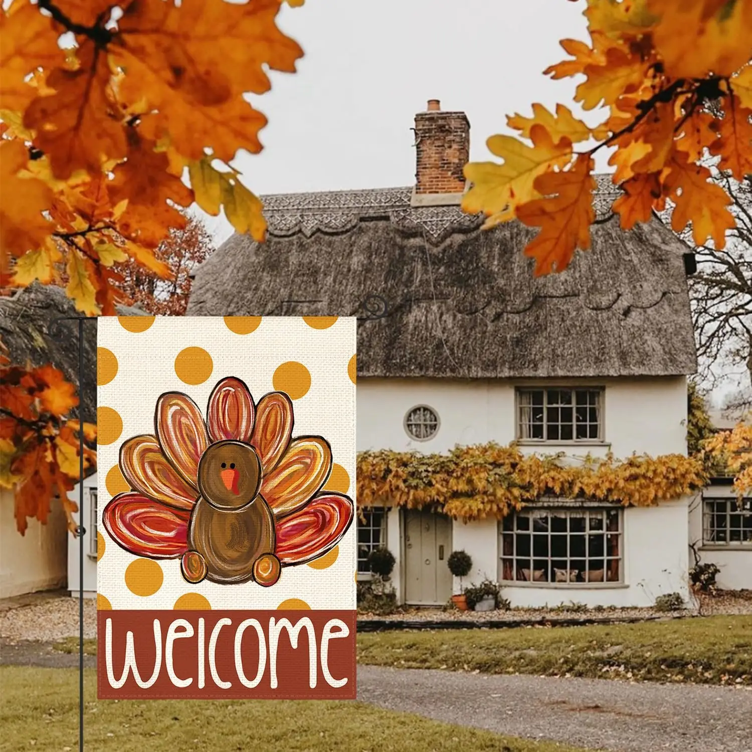 AVOIN colorlife Thanksgiving Turkey Garden Flag 12x18 Inch Double Sided, Welcome Polka Dots Yard Outdoor Decorative Flag XXP SSL
