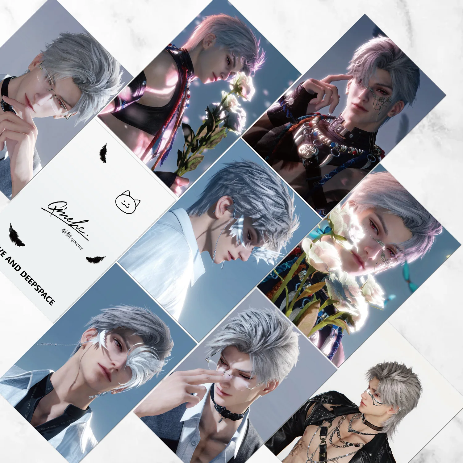 55 Pcs/Set Game Love And Deepspace Sylus Lomo Card Qin Che Personal Character Laser Glitter Photo Card Fans Collection Gift