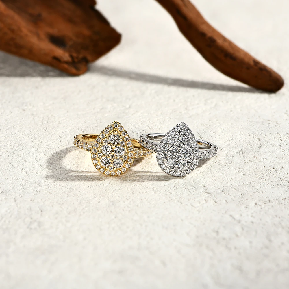 ATTAGEMS Round D VVS1 Moissanite Diamond Pear-Shaped Rings for Women S925 Sterling Silver Engagement Bride Vintage Jewelry Gifts