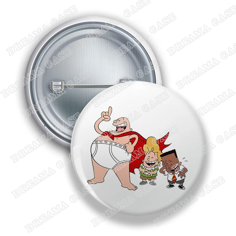 Cute Captain Underpants Round Badges for Accessories Dog Man Profesor George Button Brooch Pins Fans Friends Birthday Gifts