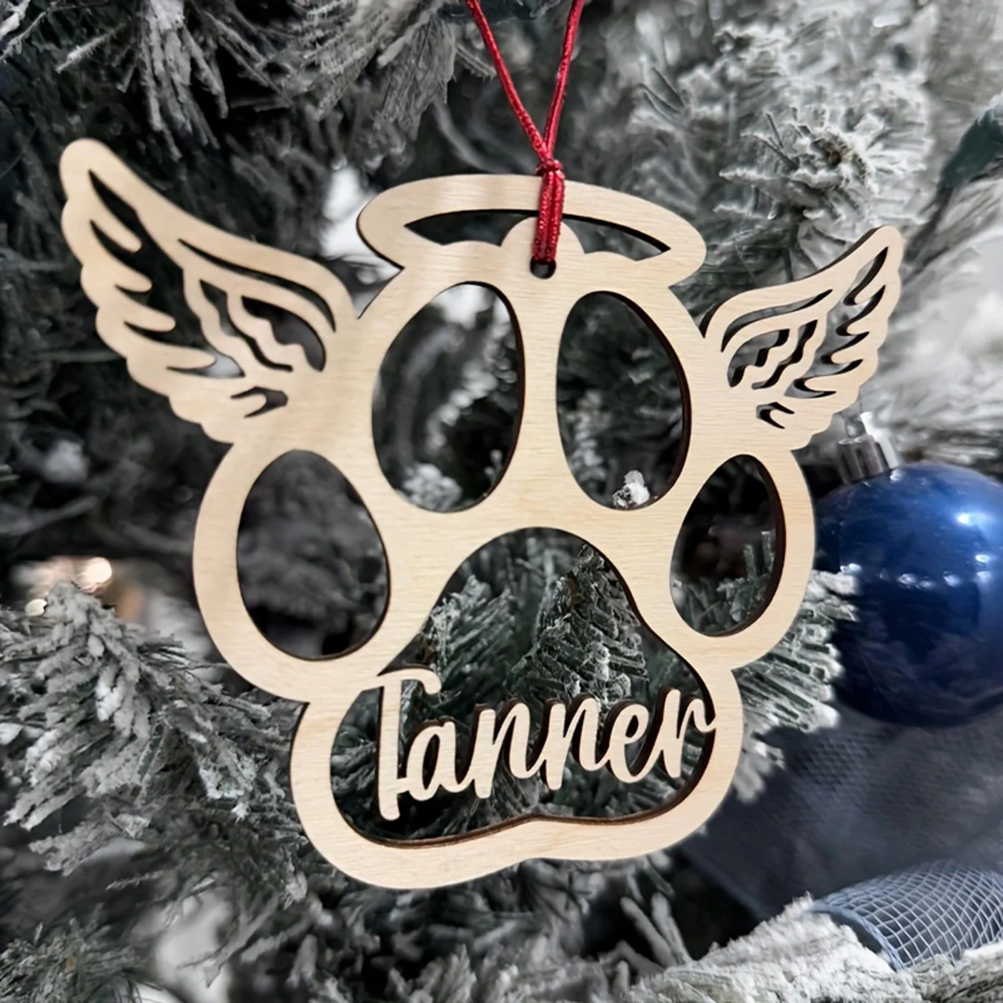 Pet Memorial Christmas Decorations, Paw Print Name Tags with Wings, Cat Memorial, Dog Memorial, Memorial Decorations, Wooden Christmas Decorations, Rest in Peace, Decorations, Pets, Memorials