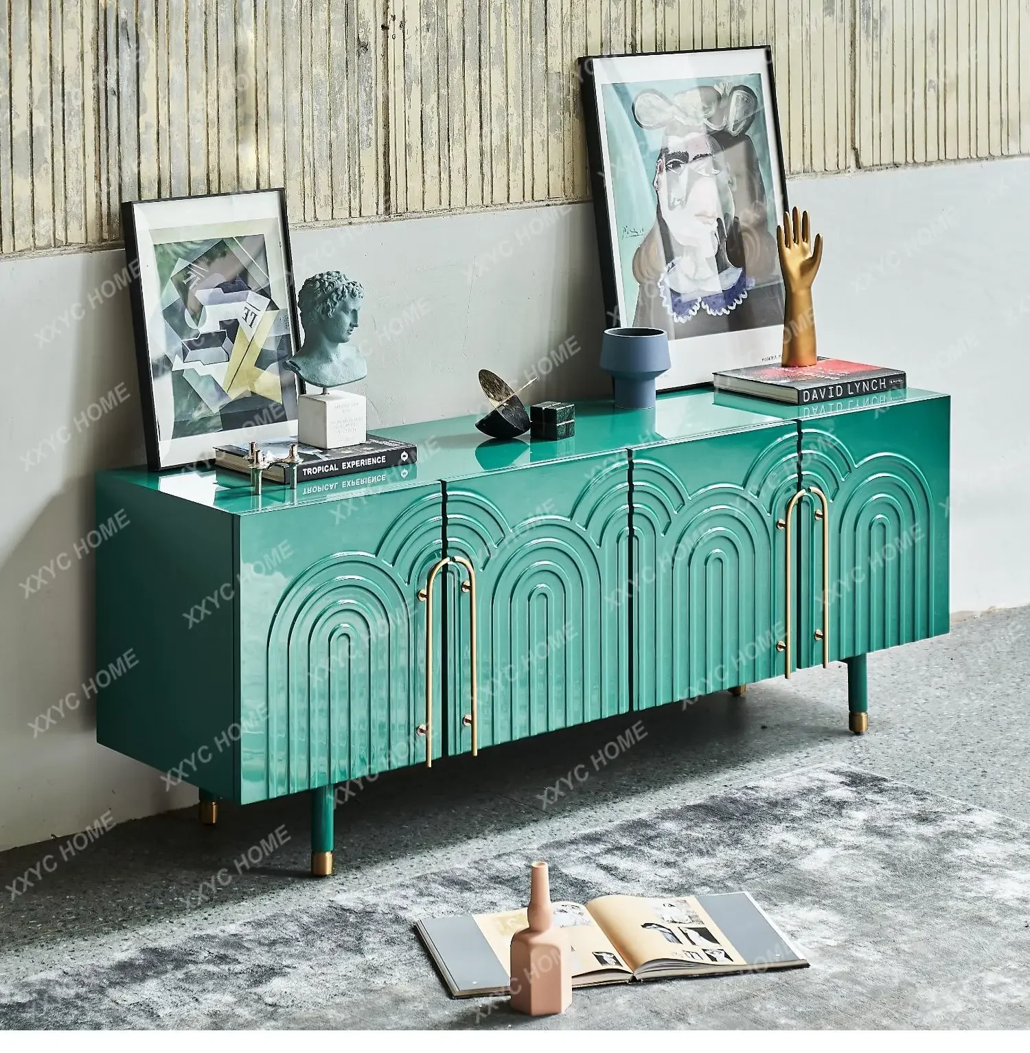 A  Modern light luxury simple TV entrance shoes wine against the wall solid wood living room modern side cabinet hotel furniture