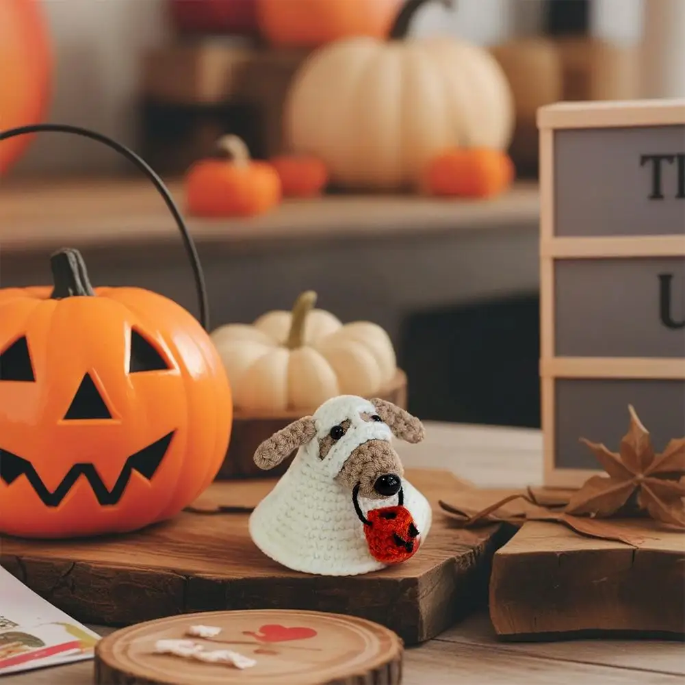 

Gift Knitted Ghost Dog Pendant Couple Keychain Soft Woolen Women's Sle Outerwear Cartoon Ort Material P7V8