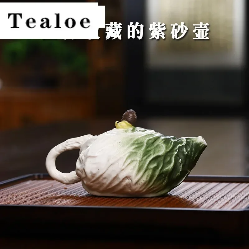 200ml Yixing Purple Clay Teapots Handmade Purple Jade Cabbage Pot Raw Ore White Jade Segment Mud Tea Soaking Kettle Zisha Teaset