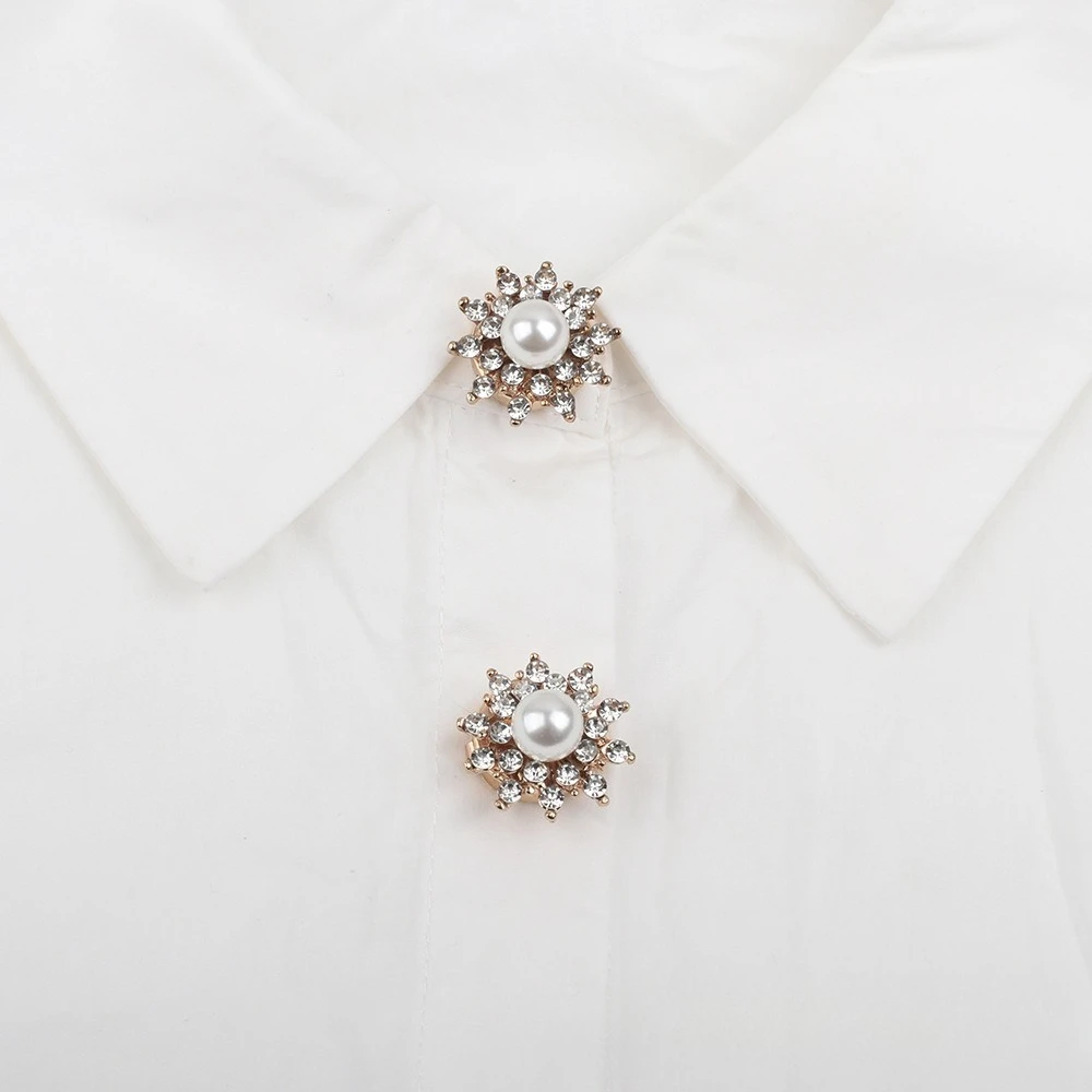 1PCS Cross-border Rhinestone Pearl Flower Button Covers Sparkling Disc Cufflinks Fashion Apparel  Luxury