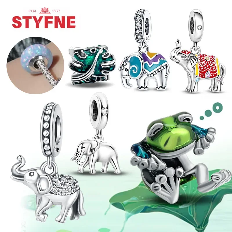 Real S925 Silver Elephant Frog Fish Animal Charms Beads For Original Bracelets Fashion Fine DIY for Women Jewelry Gifts