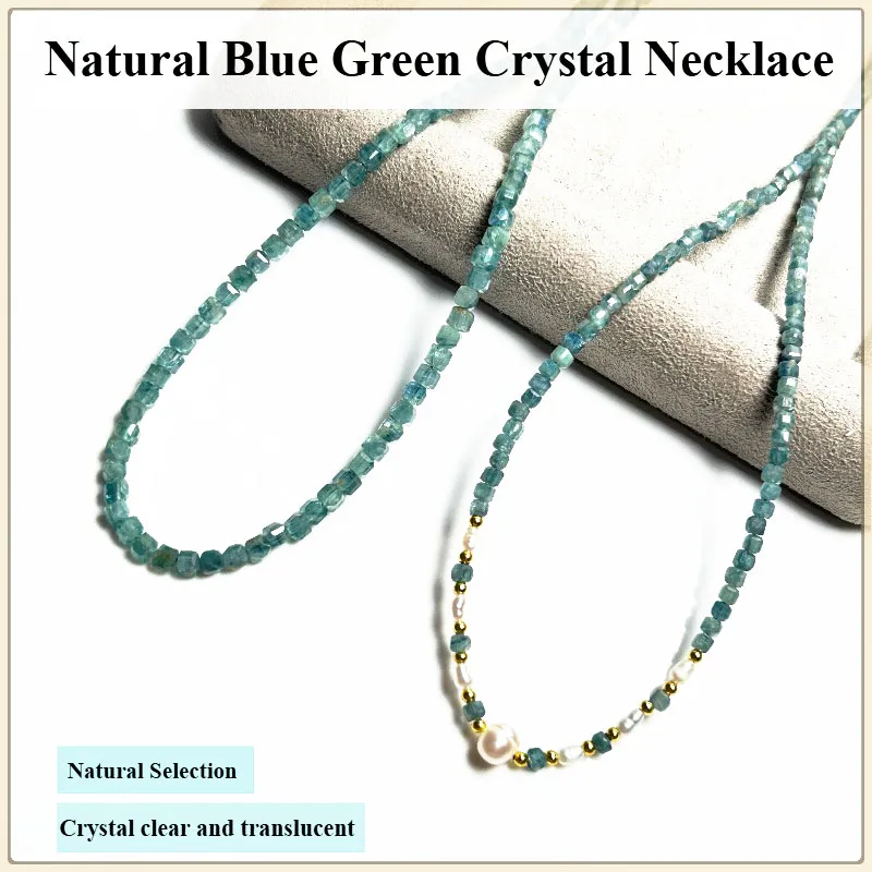 

Natural Blue Green Crystal Necklace Female Fashion Simple for Daily Versatile Necklace Jewelry A Birthday Present Gift