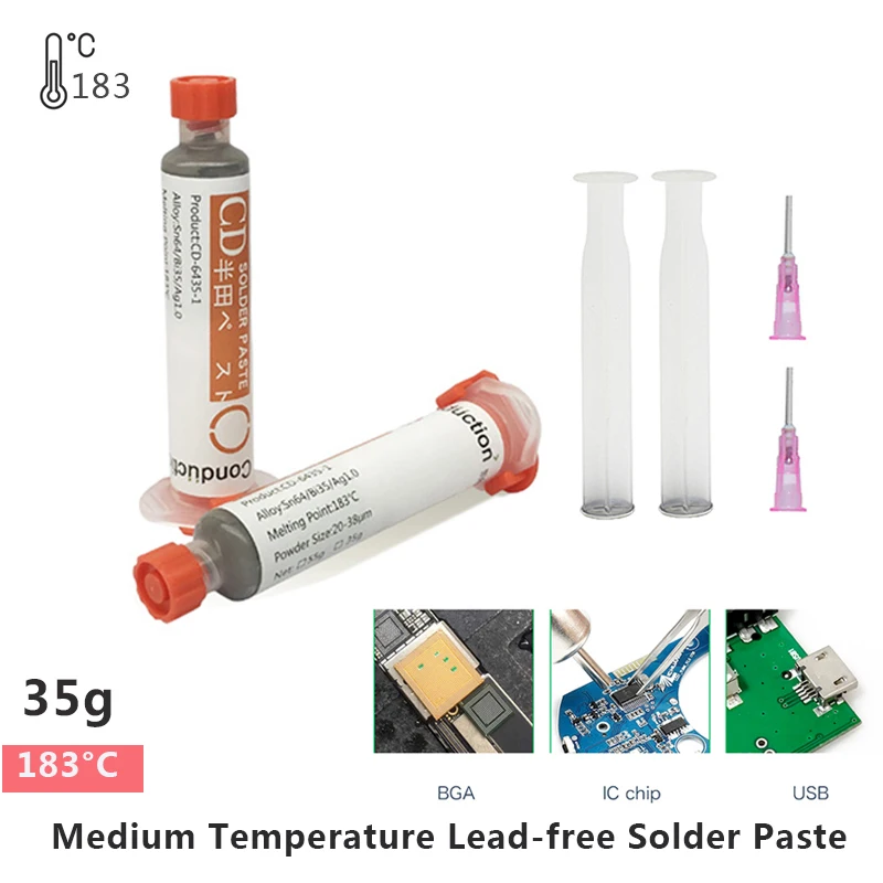 

Lead-free medium temperature Tin solder paste 183 °C Needle Tube Tin Soldering Paste Flux For IC PCB BGA Cellphone Repairing