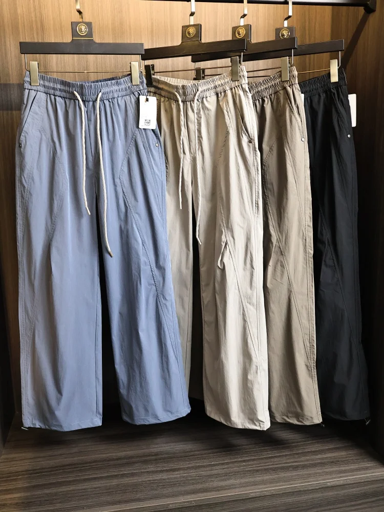 

Outdoor Men's Slim Fit Casual Pants Folded Design Breathable Spring Summer Thin Polyester Fiber Straight Leg Comfortable Fash...