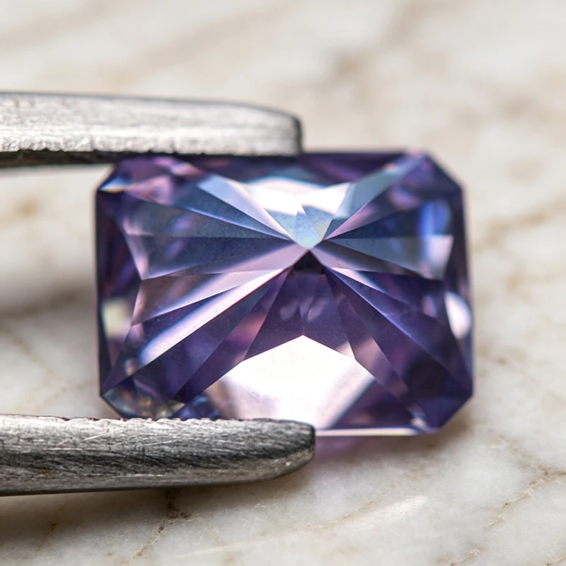 Moissanit-Stein im Radiant-Schliff, lavendelfarben, im Labor gezüchteter Edelstein für DIY-Ringe, Halsketten, Ohrringe, Hauptmaterialien mit Zertifikat – Detail 6