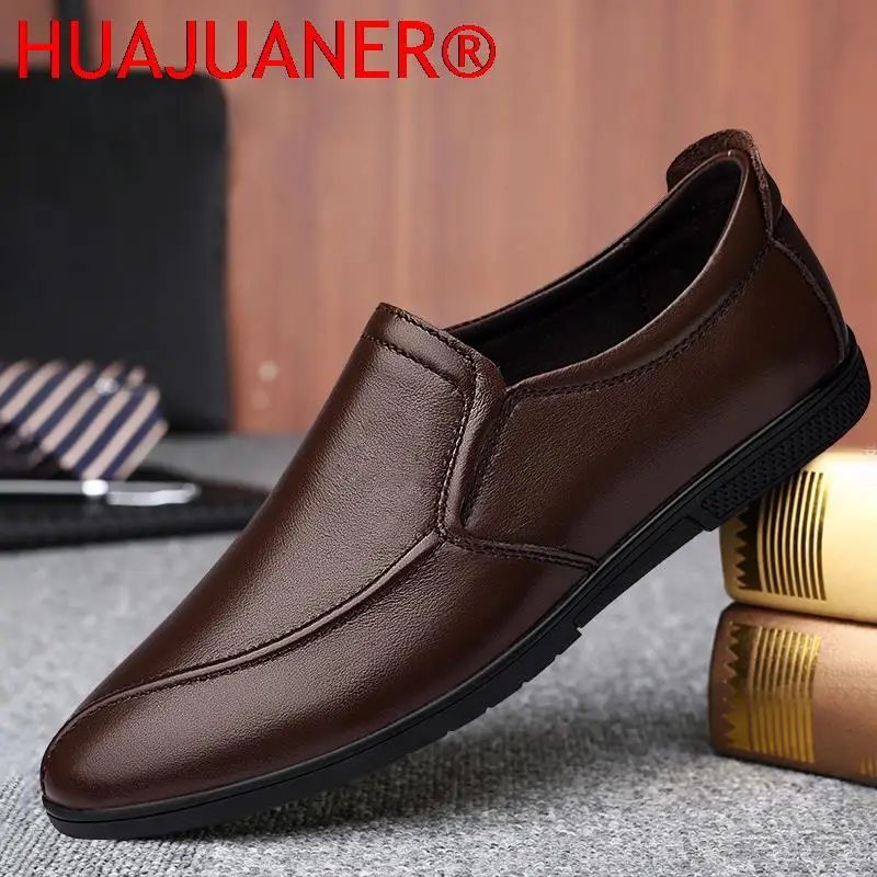 Men's Summer Business Loafers Shoes Genuine Leather Soft Man Shoes Luxury Men Casual Slip-on Shoes Male Cowhide Summer Loafers