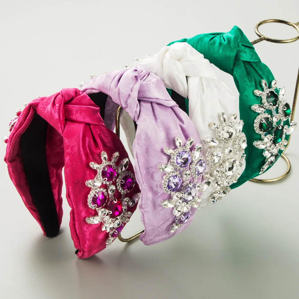 Fashion temperament Chiffon cloth diamond headband three-dimensional flower headband Baroque catwalk cross knotted hairpin