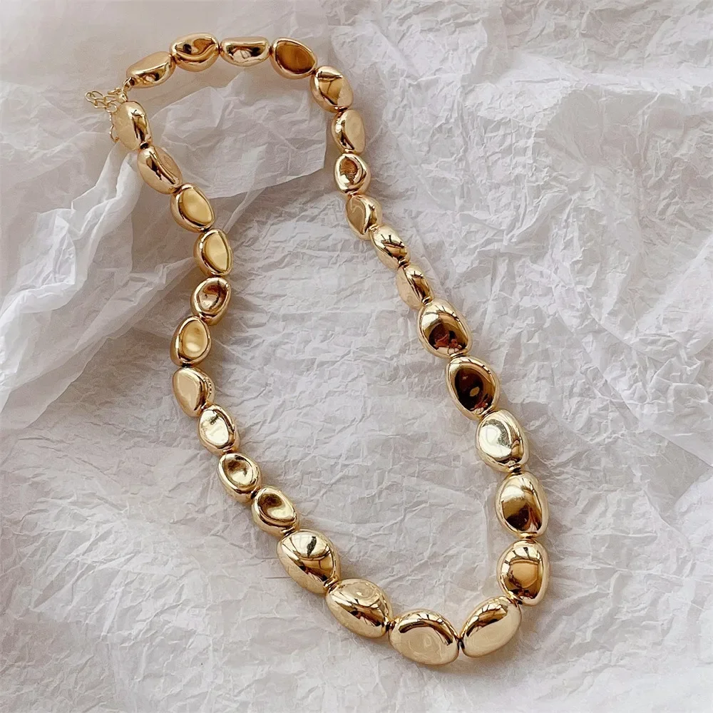 Vintage Silver-plate CCB Geometric Chain Artificial Pearl Necklace For Women Female Fashion Boho Y2K Girl Jewelry Gift
