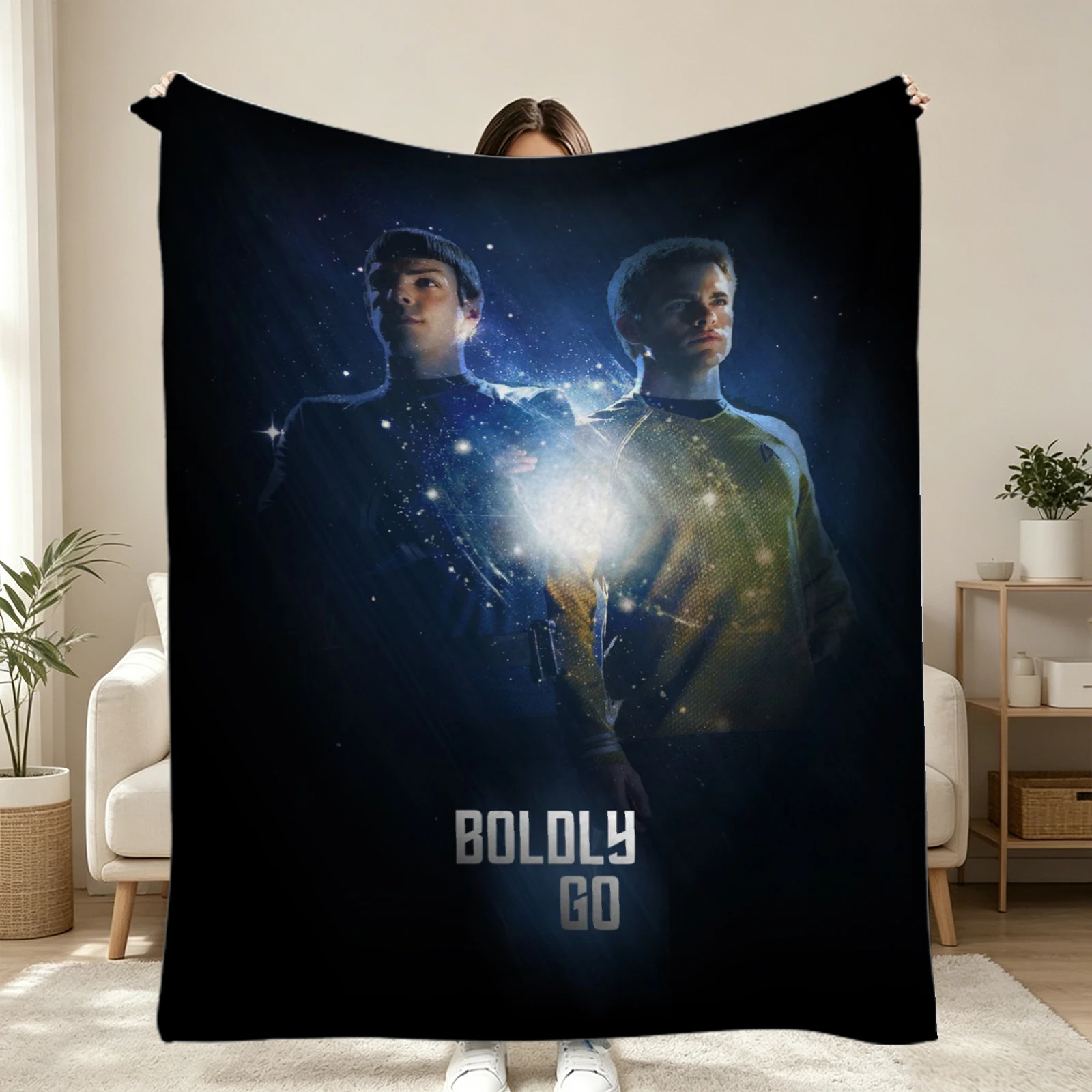 1Pcs S‑Star T‑Trek  Printed  Flannel Fleece Blanket, Soft Washable Throw Blanket for Home Living Room Bedroom OfficeTravel use