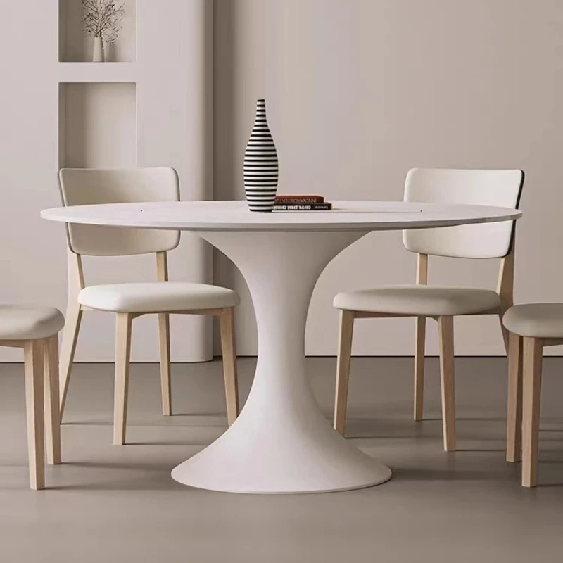 l # Nordic cream style metal table leg rock plate desktop turntable big round table family dining table