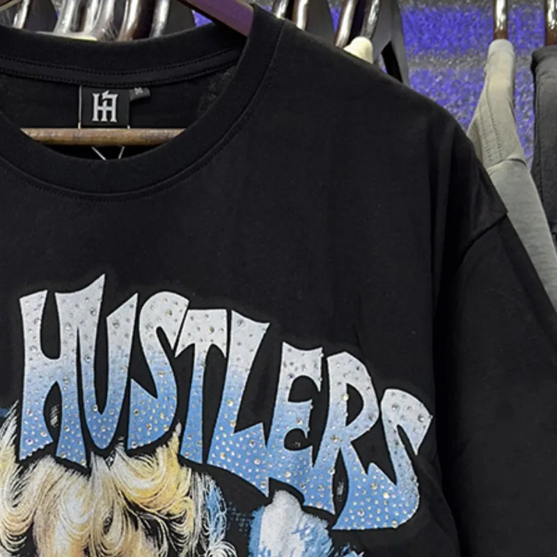 Gradient Color Rhinestone Life Hustlers Tshirts Summer Streetwear Men Women Cotton Short Sleeve Blindly Praying Angel Print Tops