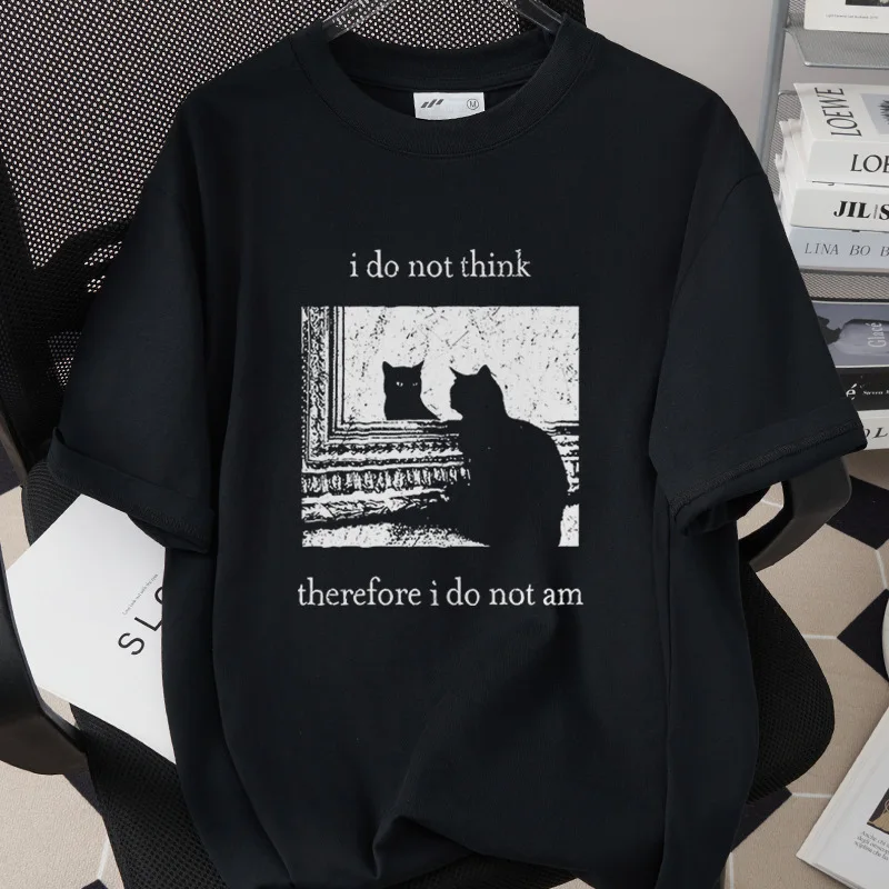 I Do Not Think Therefore I Do Not Am Letter Cat Funny Meme Graphic Printed Roun…