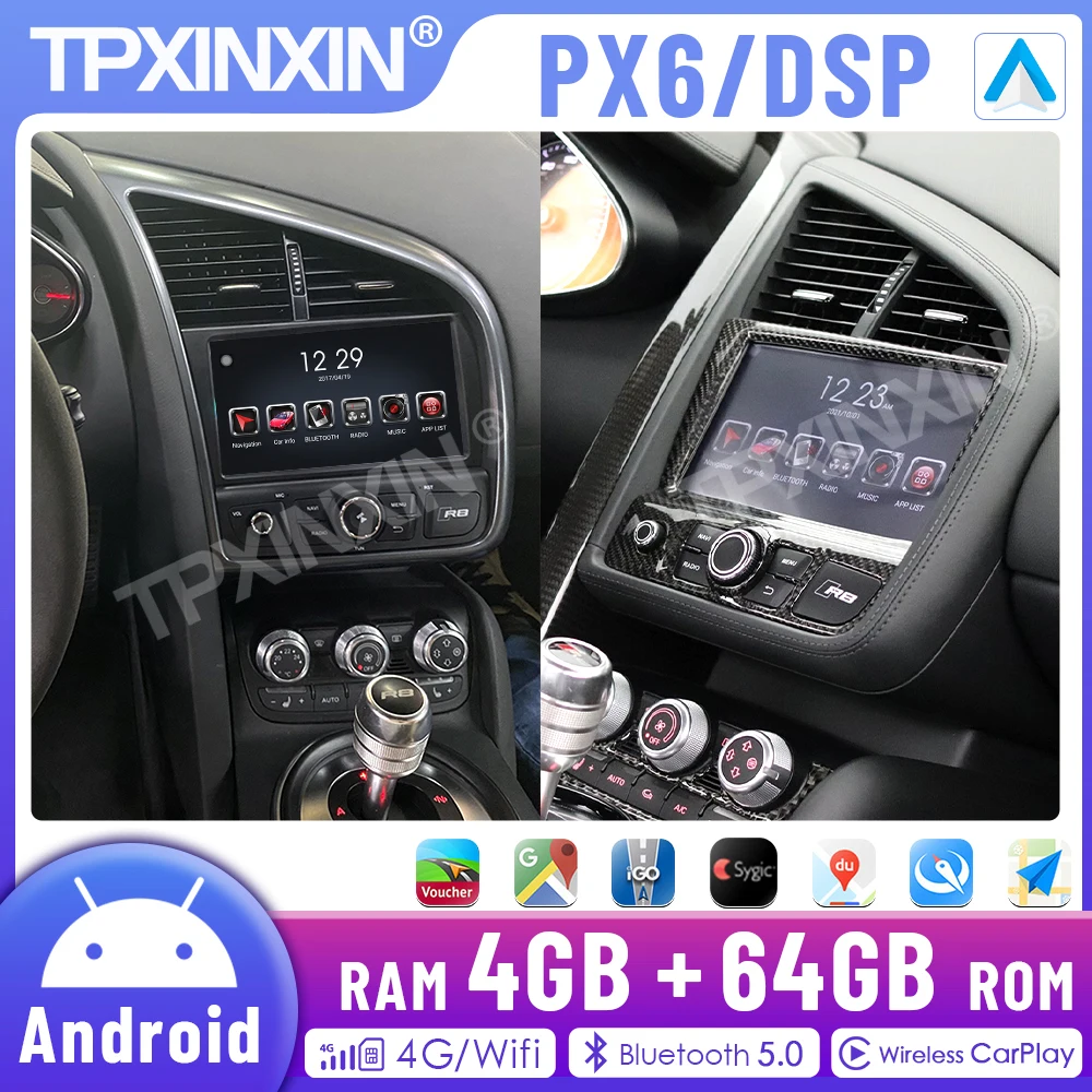 

PX6 Android For Audi R8 V10 2007-2015 Car Multimedia Player Auto Radio Stereo GPS Navigation Tape Recoder Head Unit DSP Carplay