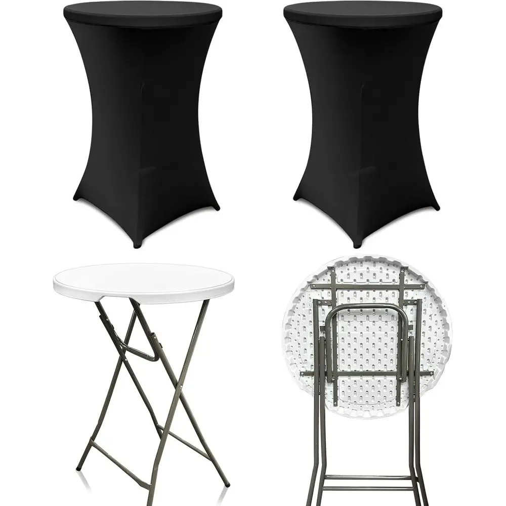 

2 комплекта высоких круглых складных коктейльных столов (81 см) для помещений и улицы, для вечеринок, барбекю, свадеб, мероприятий, белые, высота барного стола 81x43 см