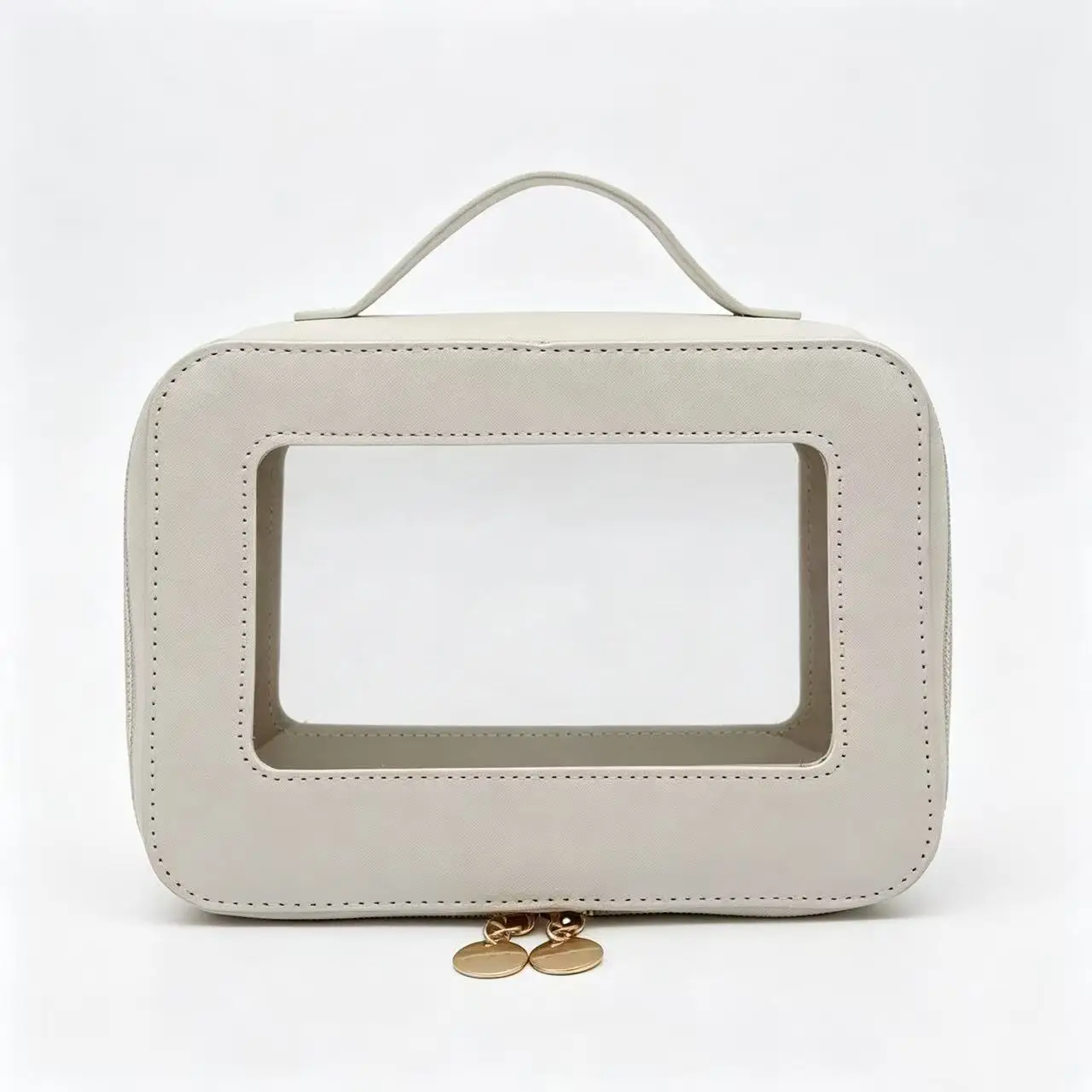 Pu Waterproof Simple and Stylish Transparent Cosmetic Bag Large Capacity Portable Storage Small Square Bag Pvc High-End Stitching Handbag for Women