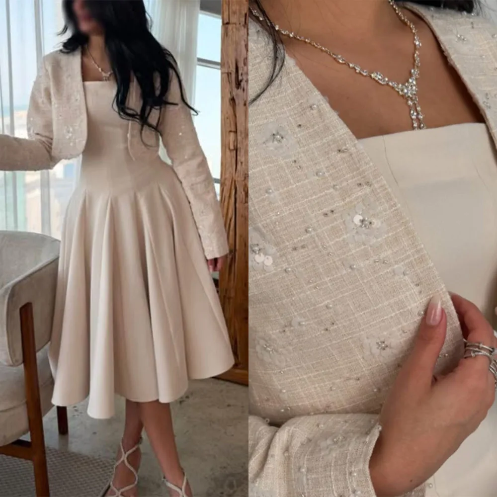 

High Quality Customized Knee Length Breaded Sequins Woman A-line Robes De Soirée فساتين حفلات Luxury Dress Abendkleider שמלות